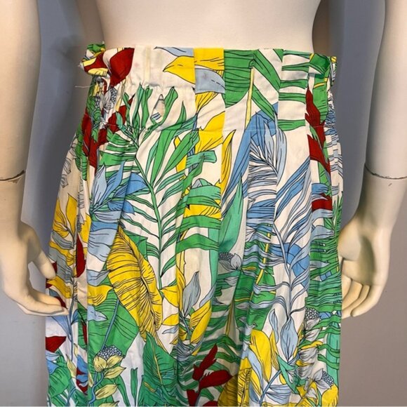 Zara Green Tropical Print Paper Bag A-Line Midi Skirt Size L - Picture 4 of 11